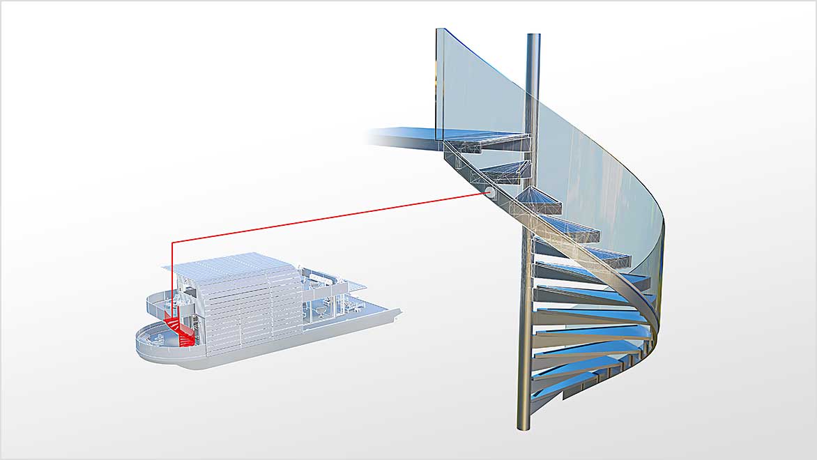 Closeup of stairs detail from houseboat drawing