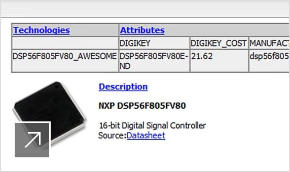 User interface in EAGLE displaying 4 quadrants of component data